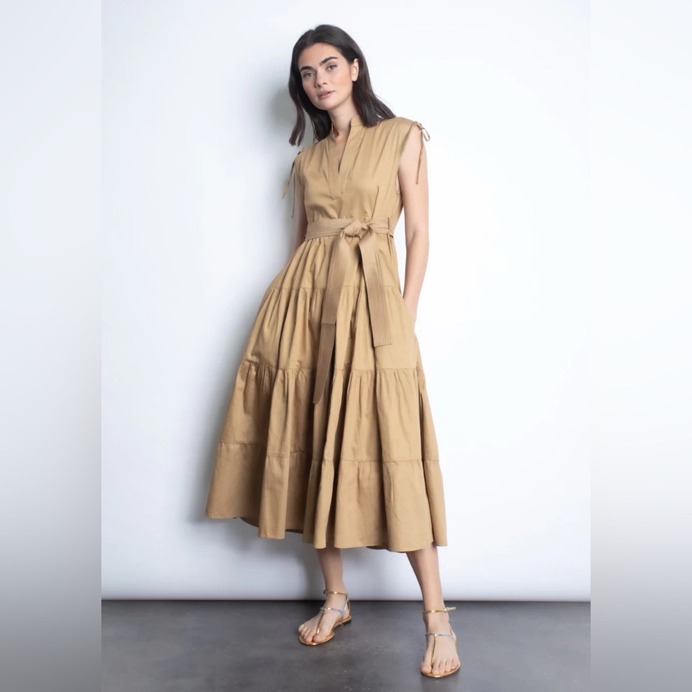 Karina Grimaldi khaki Sleeveless Dress with matching belt- worn one time.